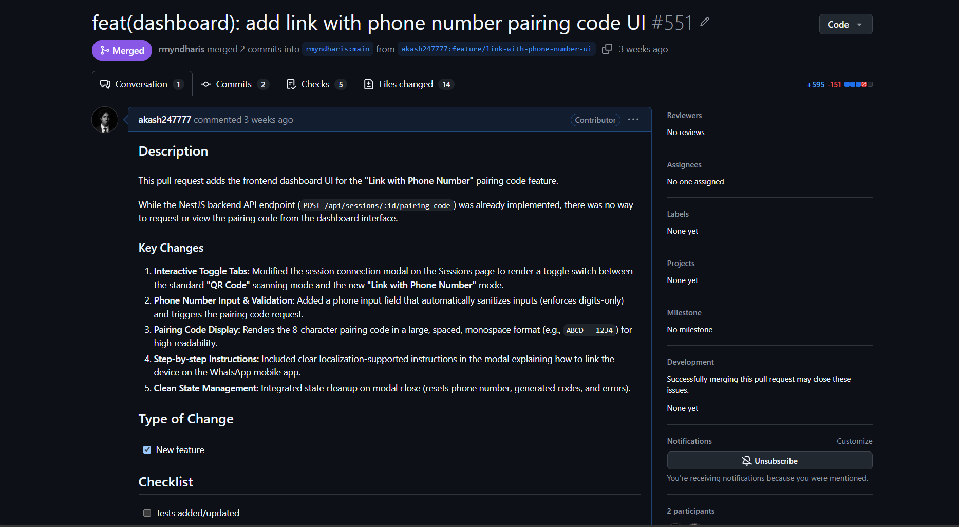 WhatsApp Link Phone Number UI PR